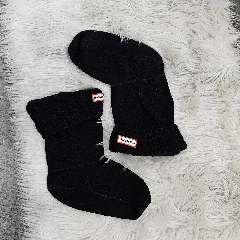 Hunter black cable knit  short boot socks_3